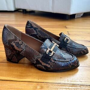 Snake print slip on midi loafers heeled brown US7